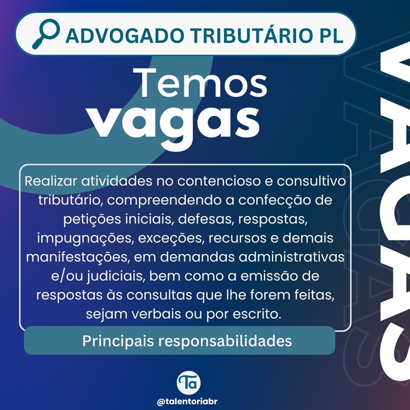 Vaga para Advogado Tributário Pleno