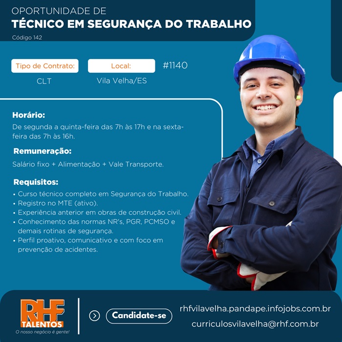 Vaga para Técnico em Segurança do Trabalho 