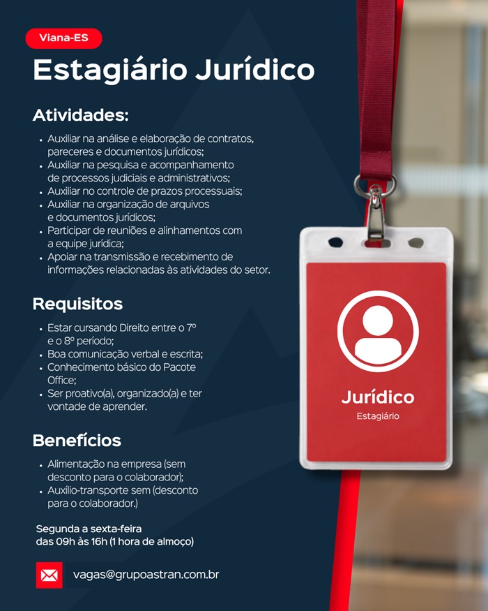 Vaga para Estagiário Jurídico
