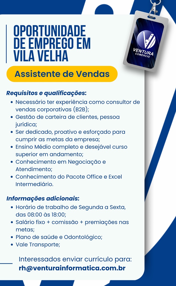 Vaga de Assistente de Vendas