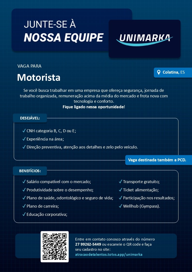 Unimarka contrata Motorista (Entrega e Carreta)