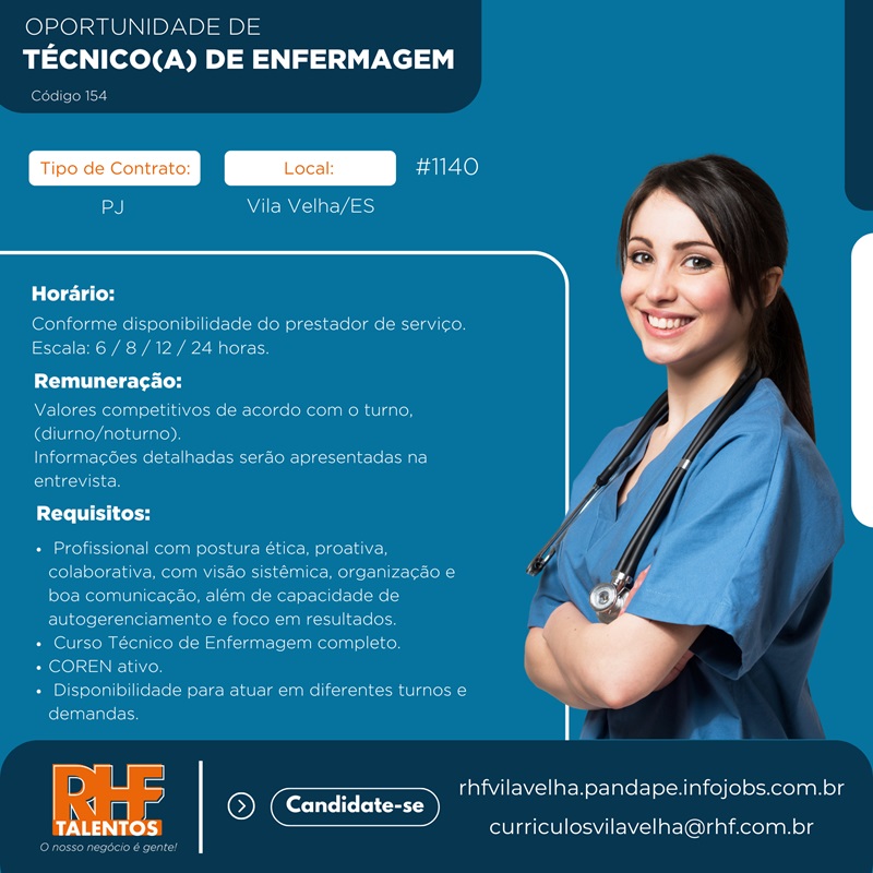Vaga para Técnico(a) de Enfermagem