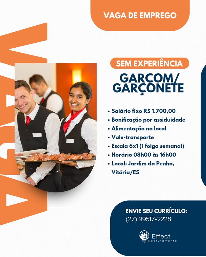 VAGA DE GARÇOM/GARÇONETE