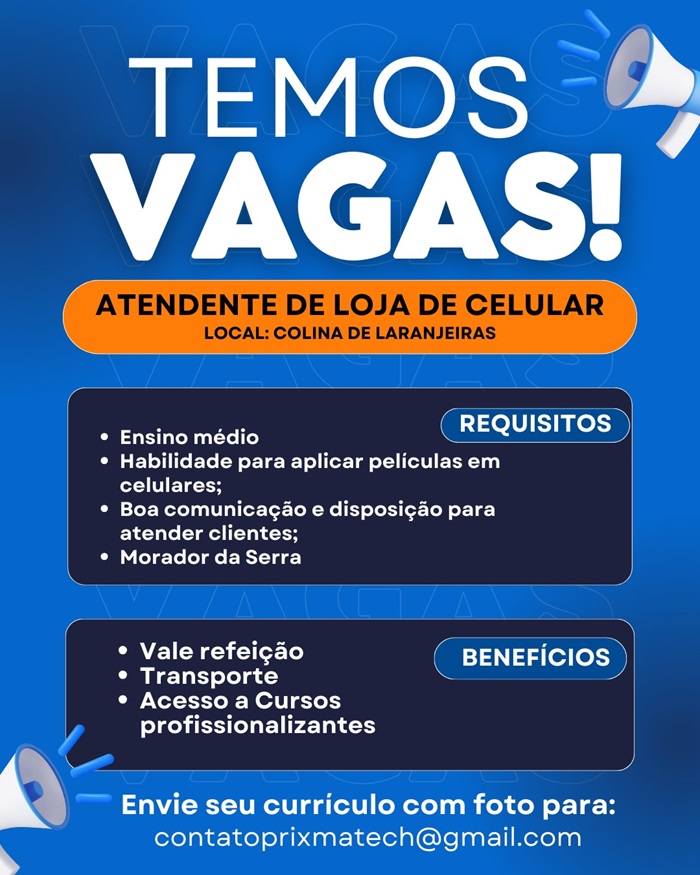 Vaga para Atendente de Loja de Celular