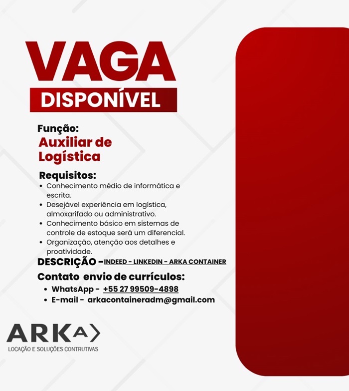 ARKA CONTRATA AUXILIAR EM LOGÍSTICA