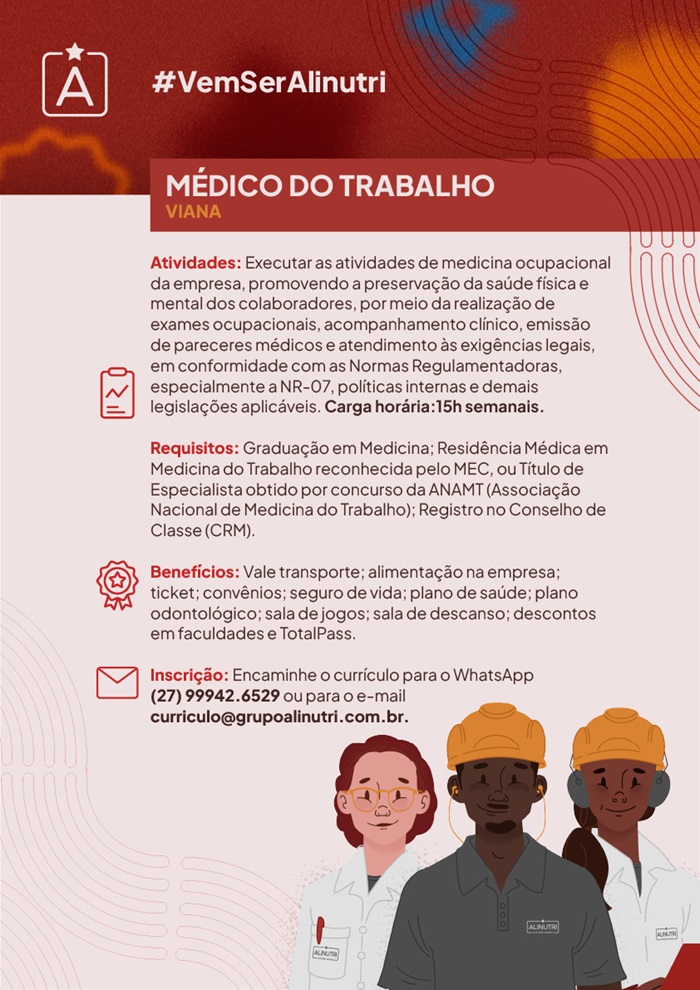 Grupo Alinutri contrata Médico do Trabalho