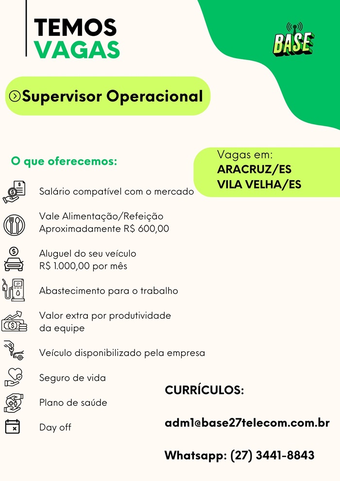VAGA DE SUPERVISOR OPERACIONAL