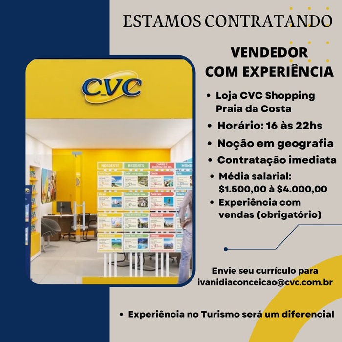 Vaga de Consultor(a) de Vendas - CVC