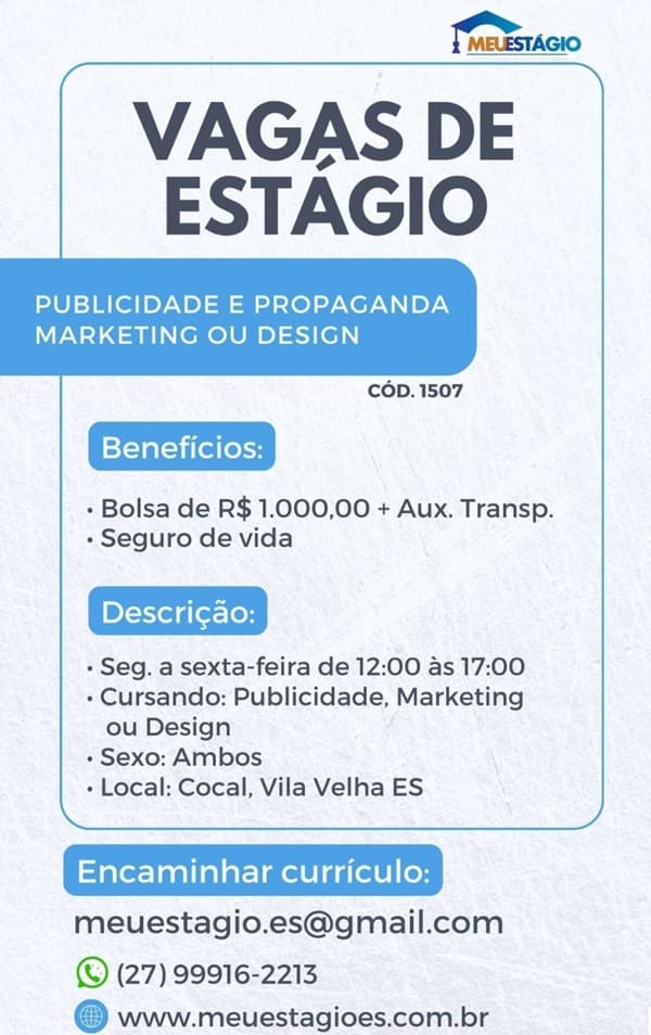 Estágio em Publicidade e Propaganda, Marketing ou Design