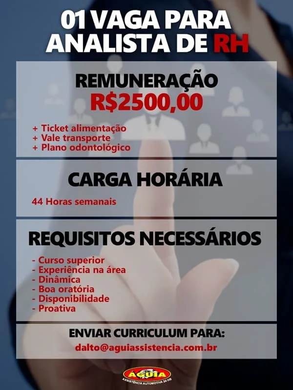 Águia Assistência Automotiva contrata Analista de RH