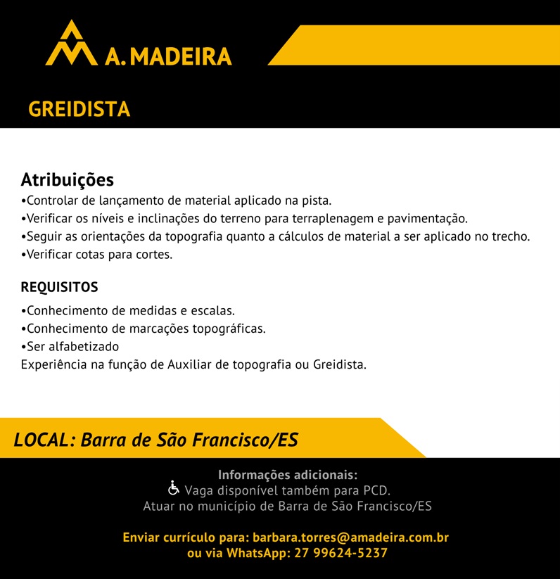 VAGA PARA GREIDISTA