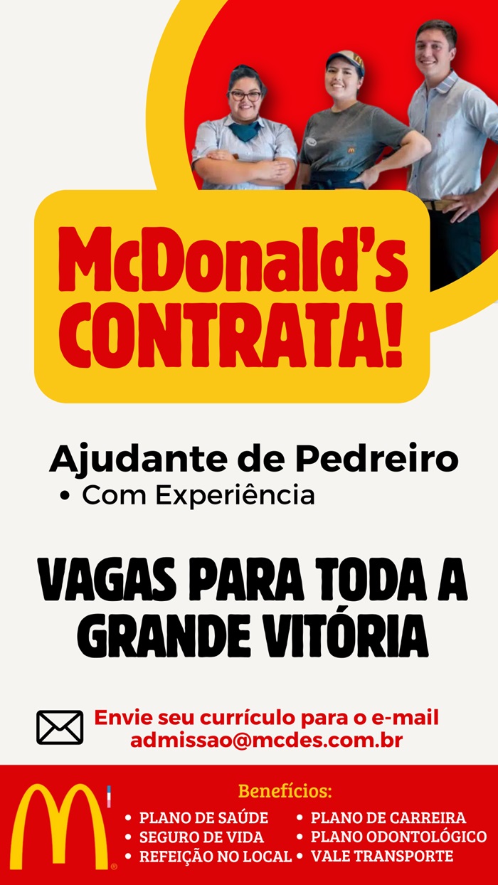 McDonald's contrata Ajudante de Pedreiro