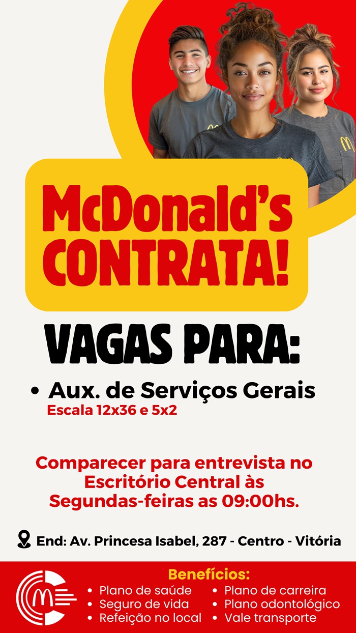 McDonald's contrata Auxiliar de Serviços Gerais 