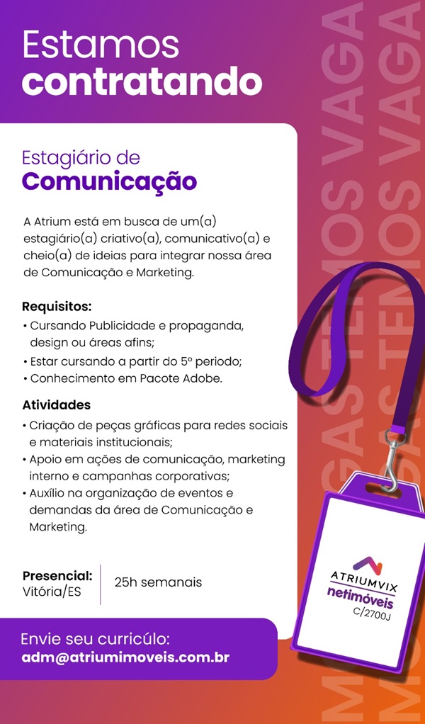 Vaga para Estagiário(a) de Comunicação