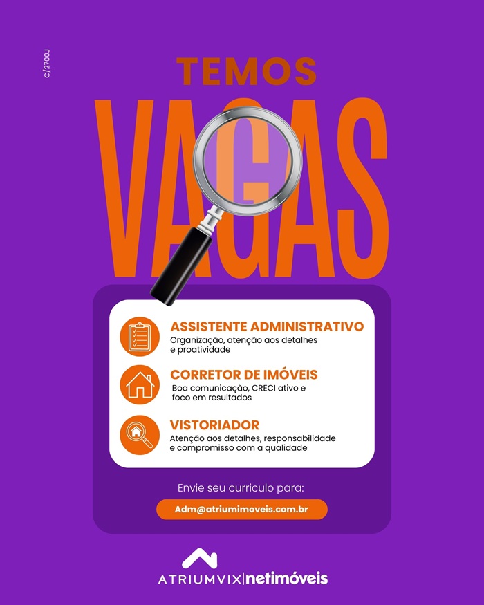 Atrium Vix Imóveis abre vagas de Emprego