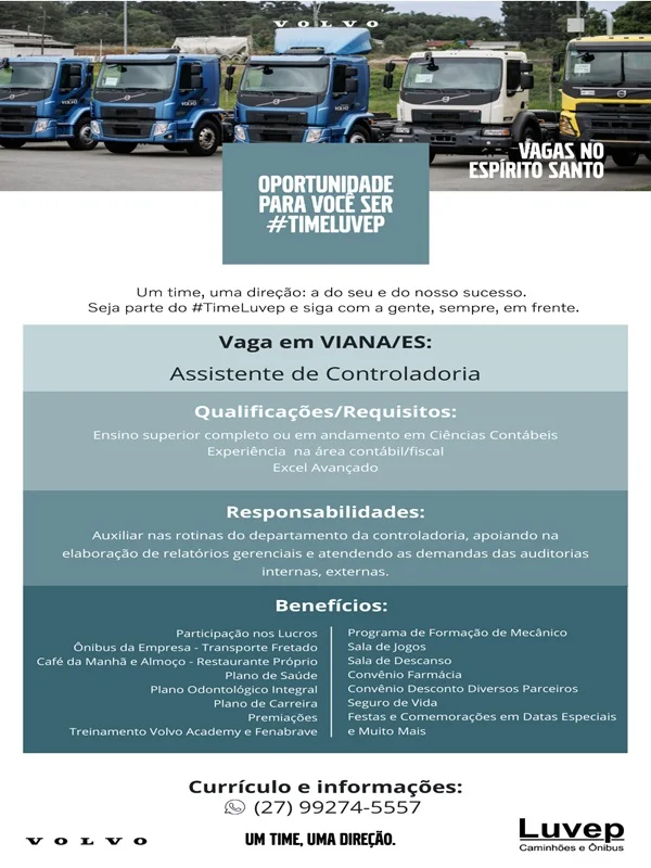 Luvep contrata Assistente de Controladoria