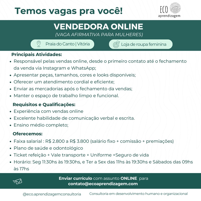 Vendedora Online (loja de roupa feminina na Praia do Canto -Vitória/ES)