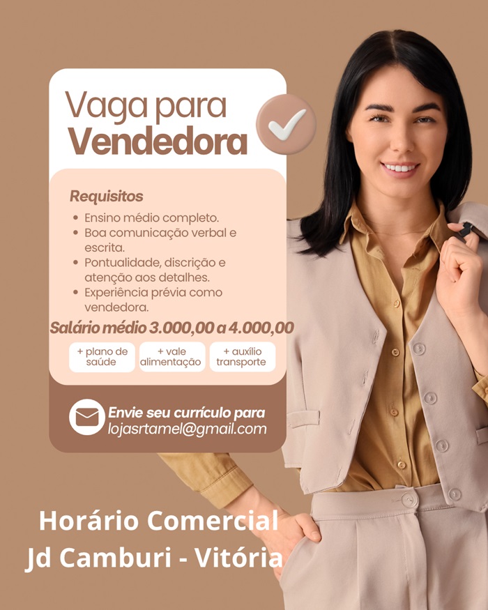 Vaga para Vendedora