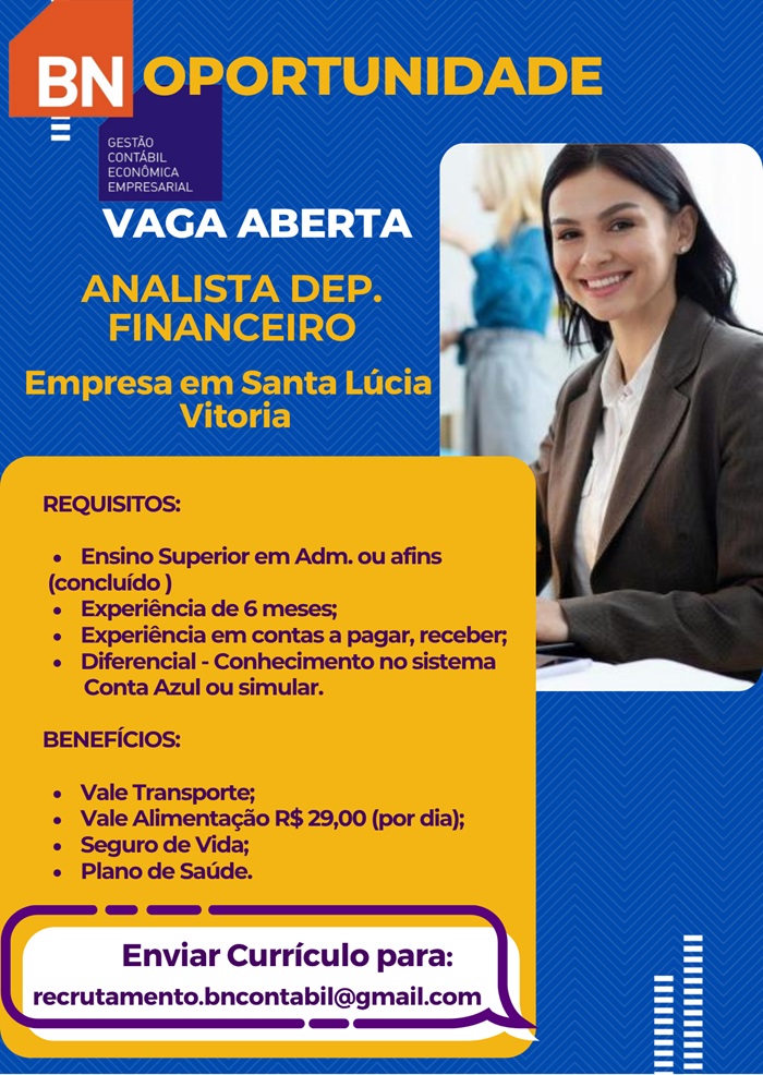 VAGA DE ANALISTA DEP. FINANCEIRO