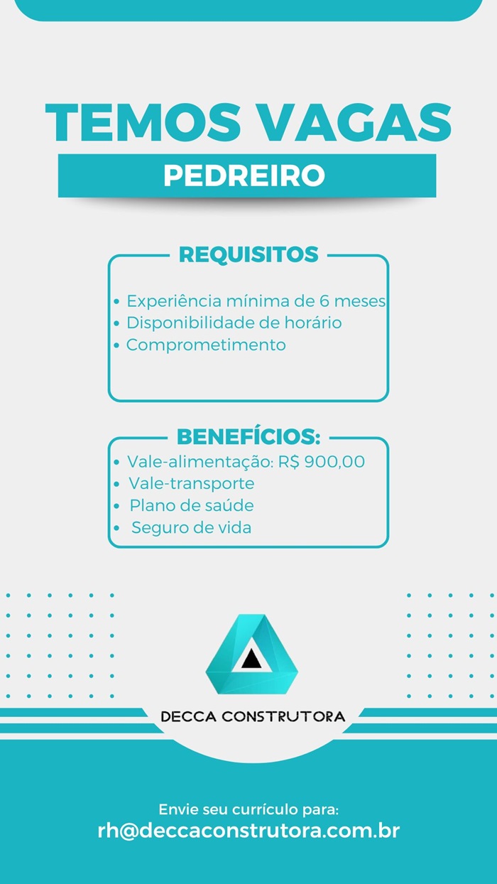 Decca Construtora contrata Pedreiro 