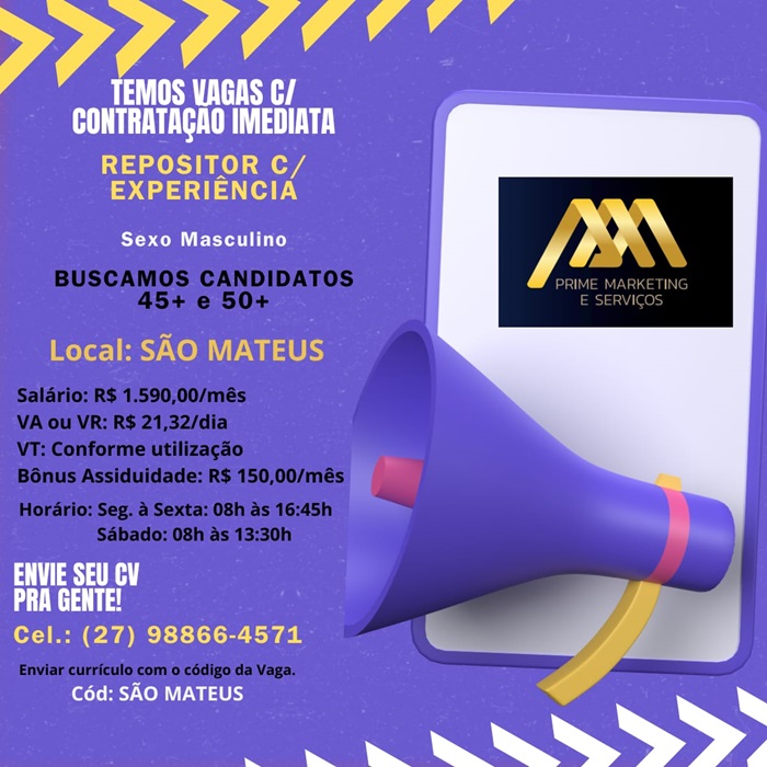 VAGA DE REPOSITOR - SÃO MATEUS
