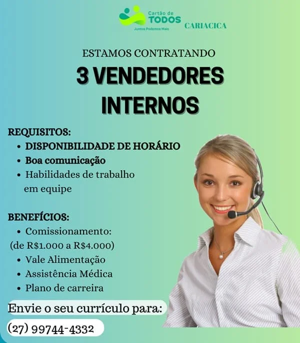 VAGAS PARA VENDEDORES INTERNOS