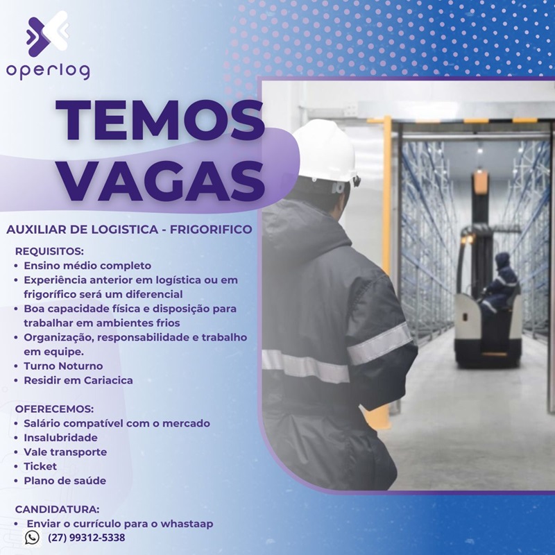 Operlog contrata Auxiliar de Logística - Frigorífico