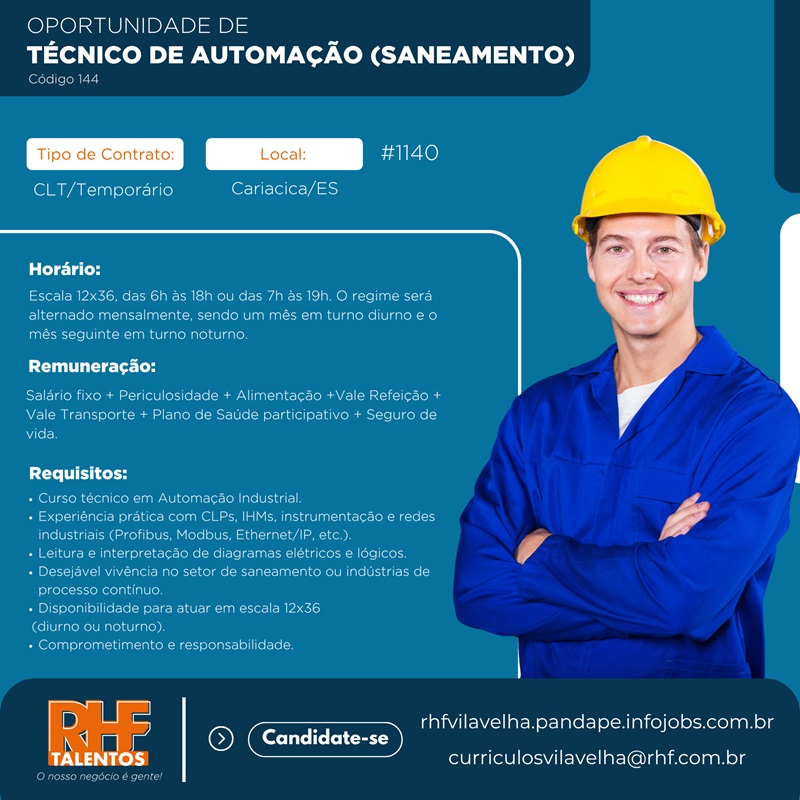Vaga para Técnico de Automação (Saneamento) 
