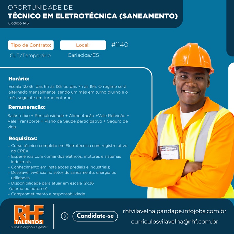 Vaga para Técnico em Eletrotécnica (Saneamento)