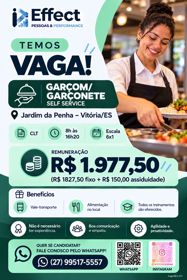 Vaga para Garçom / Garçonete Self Service