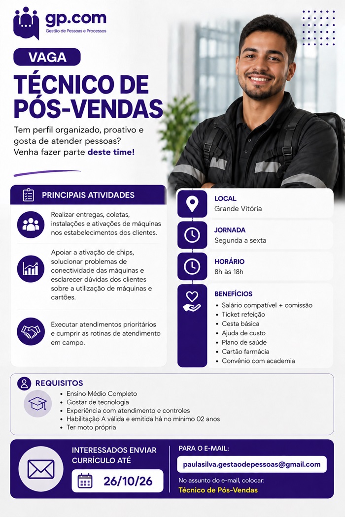 VAGA DE TÉCNICO DE PÓS-VENDAS