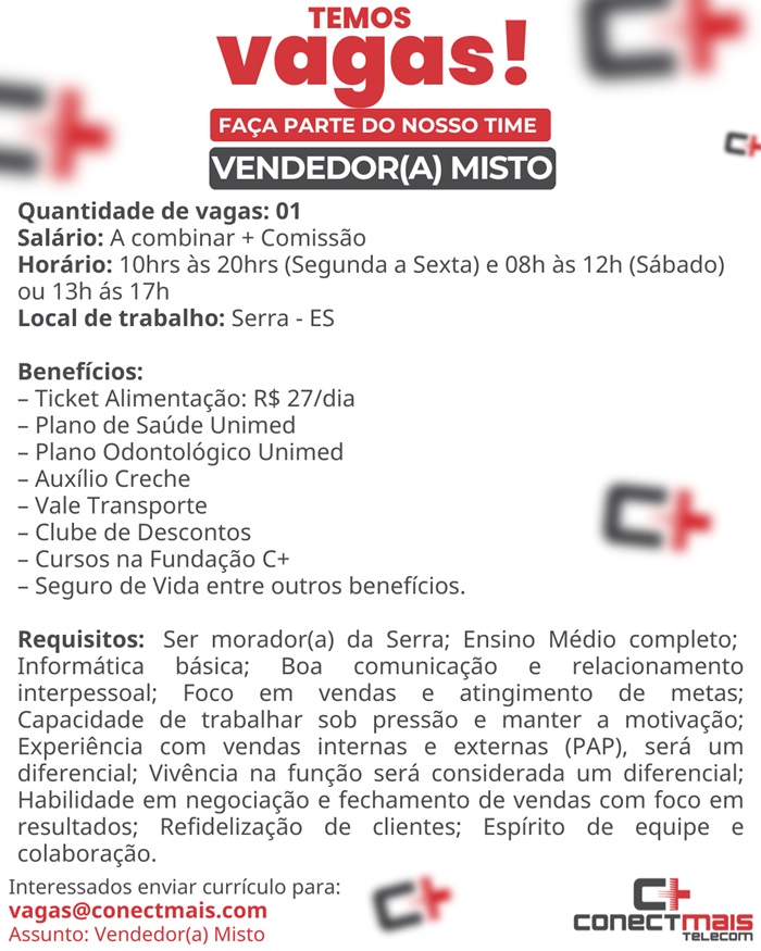 VAGA PARA VENDEDOR(A) MISTO