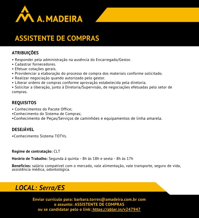 Grupo A. Madeira contrata Assistente de Compras