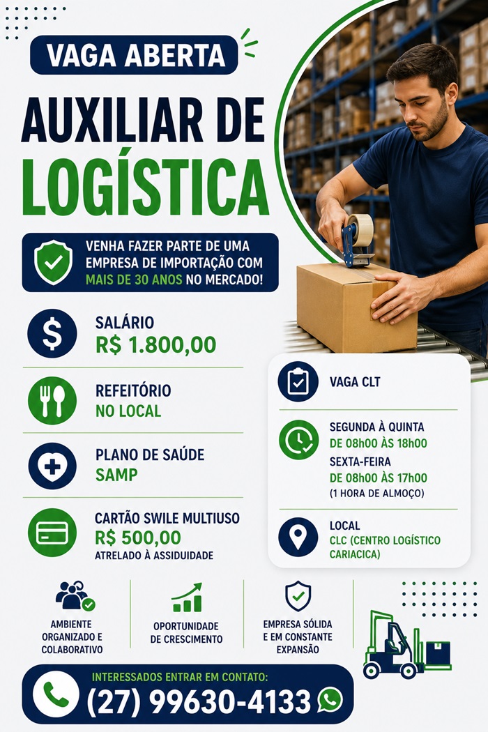 Vaga para Auxiliar de Logística