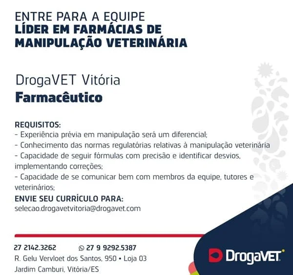 DrogaVET contrata Farmacêutico