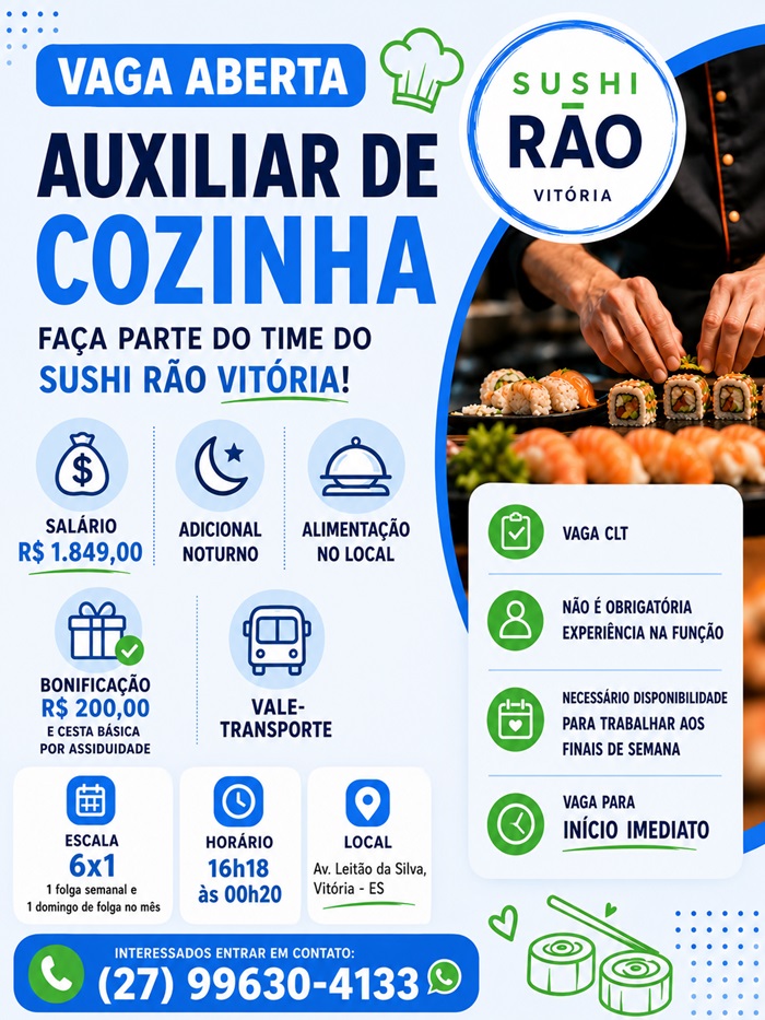 Vaga para Auxiliar de Cozinha