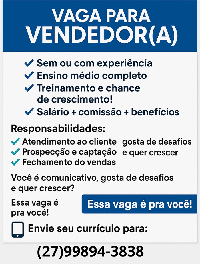 VAGA DE VENDEDOR(A)