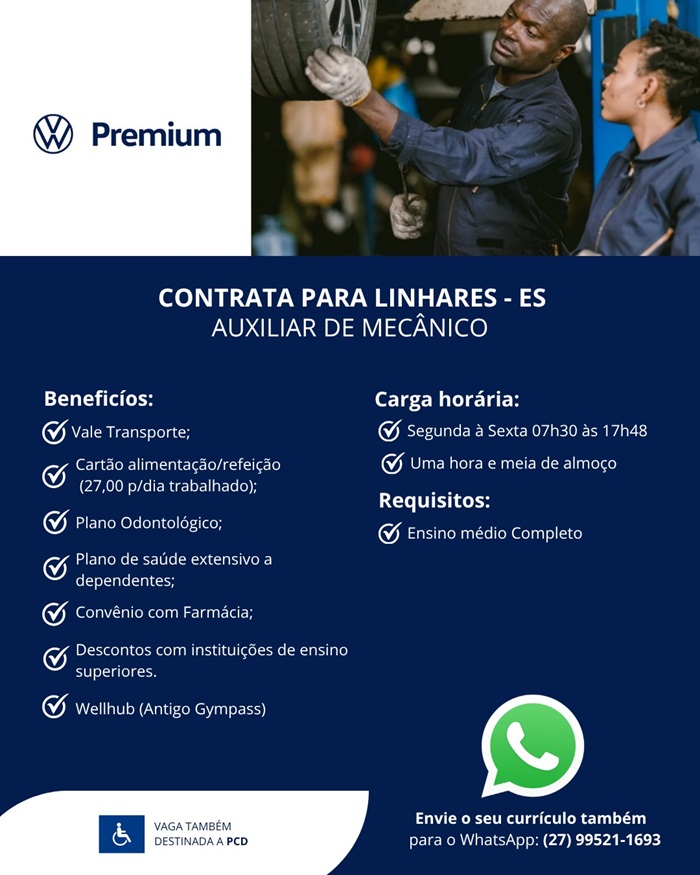 VW PREMIUM CONTRATA AUXILIAR DE MECÂNICO