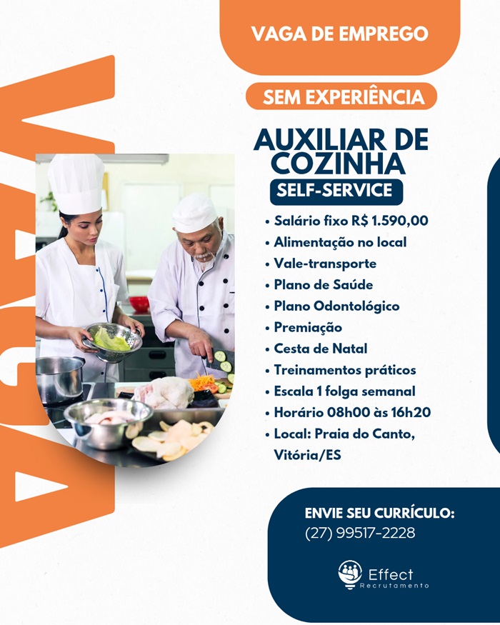 VAGA DE AUXILIAR DE COZINHA.
