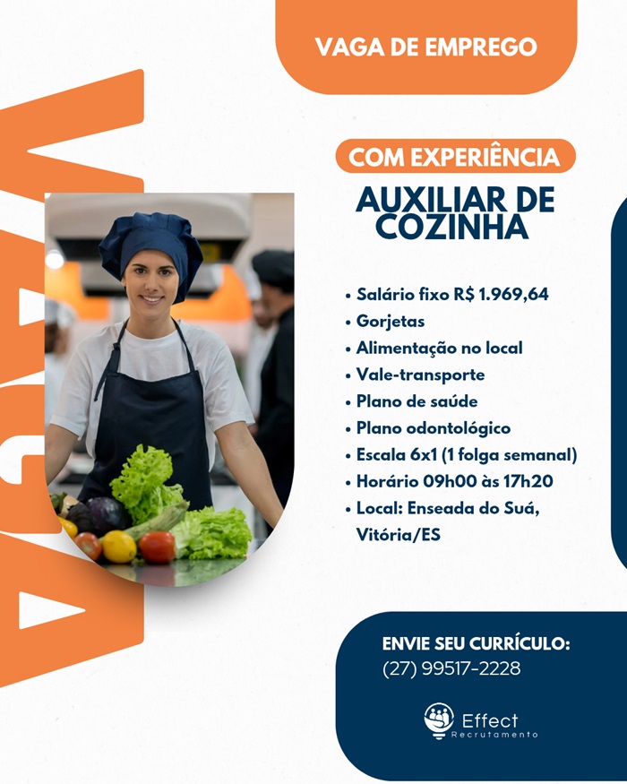 VAGA DE AUXILIAR DE COZINHA