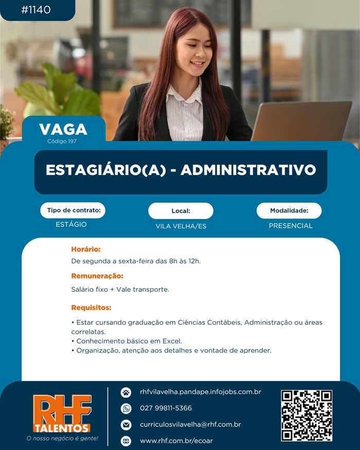 Vaga para Estagiário(a) - Administrativo