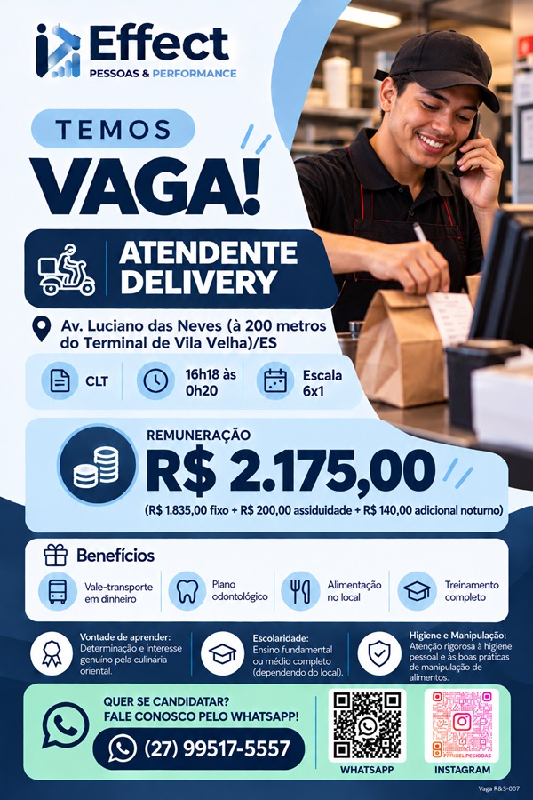 Sushi Rão Vila Velha - Atendente Delivery Noite