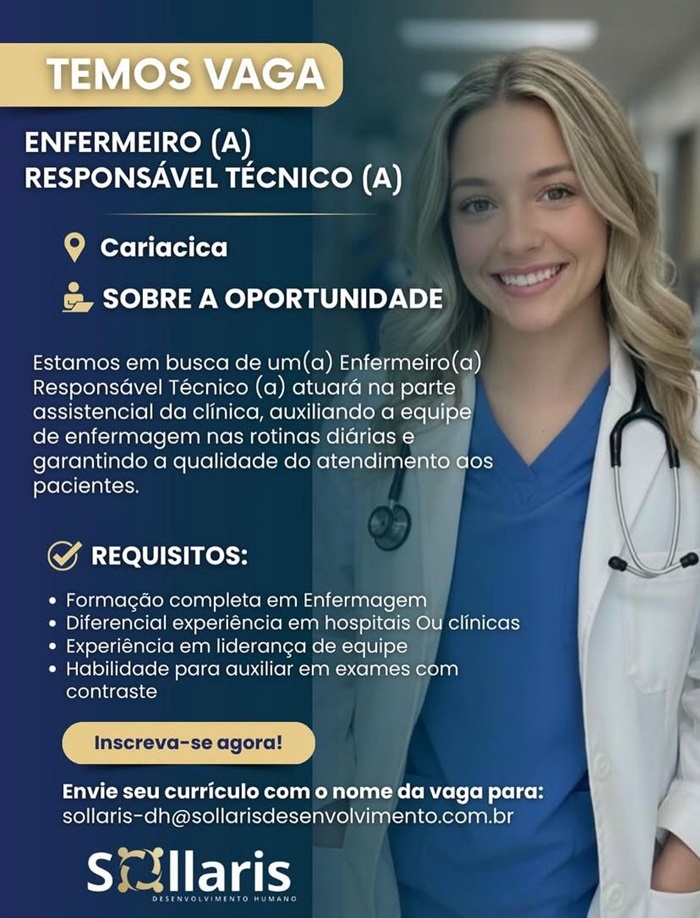 Vaga para Enfermeiro(a) Responsável Técnico(a)