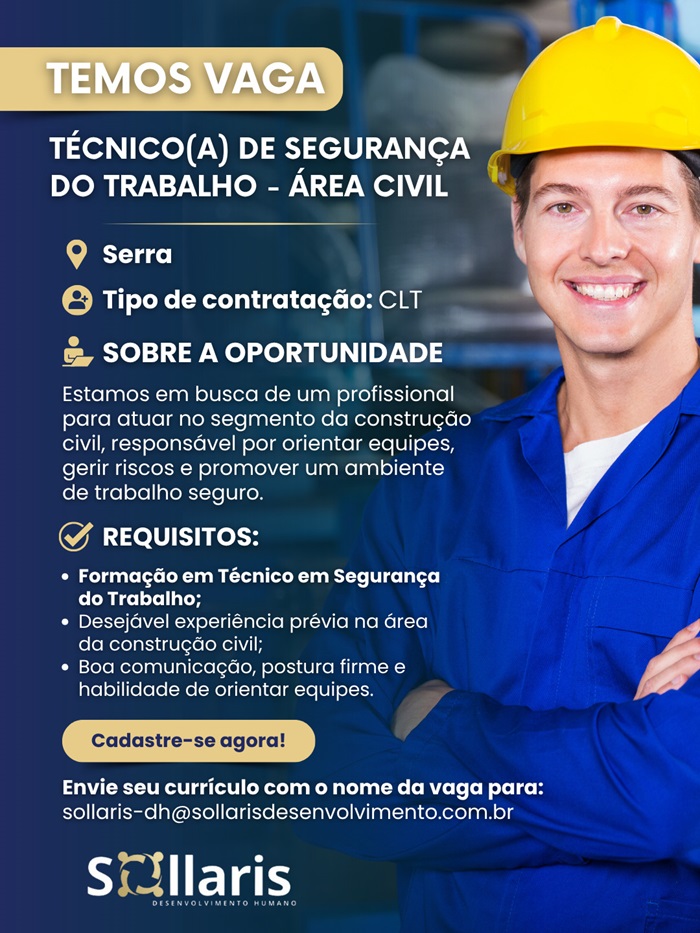 Vaga para Técnico de Segurança do Trabalho