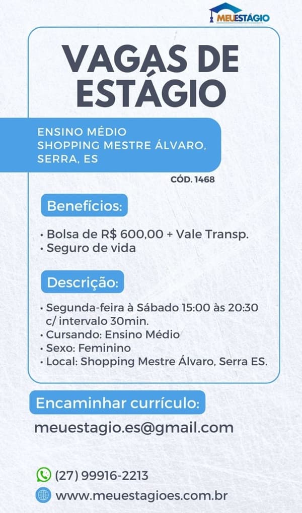 VAGA DE ESTÁGIO ENSINO MÉDIO