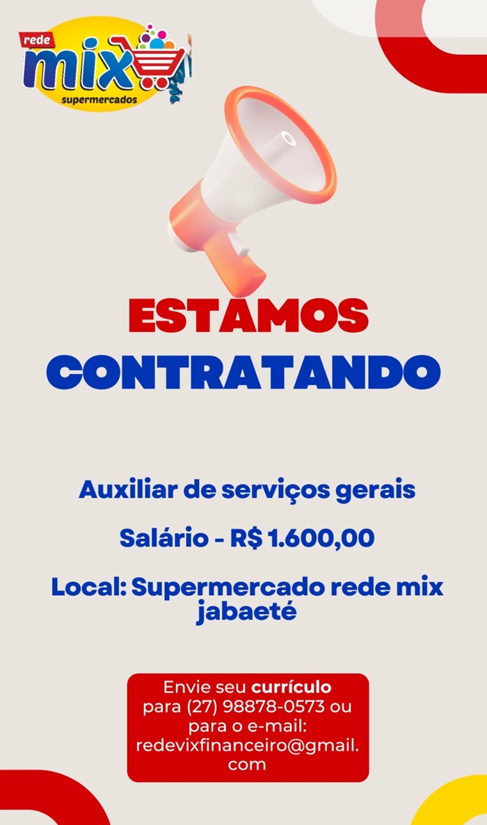 Rede Mix contrata Auxiliar de Serviços Gerais