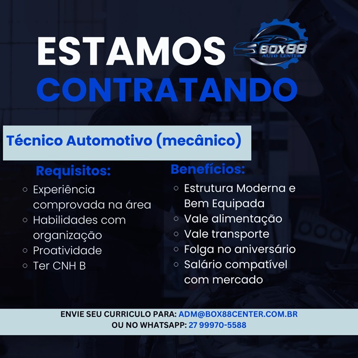 Vaga para Técnico Automotivo (Mecânico)
