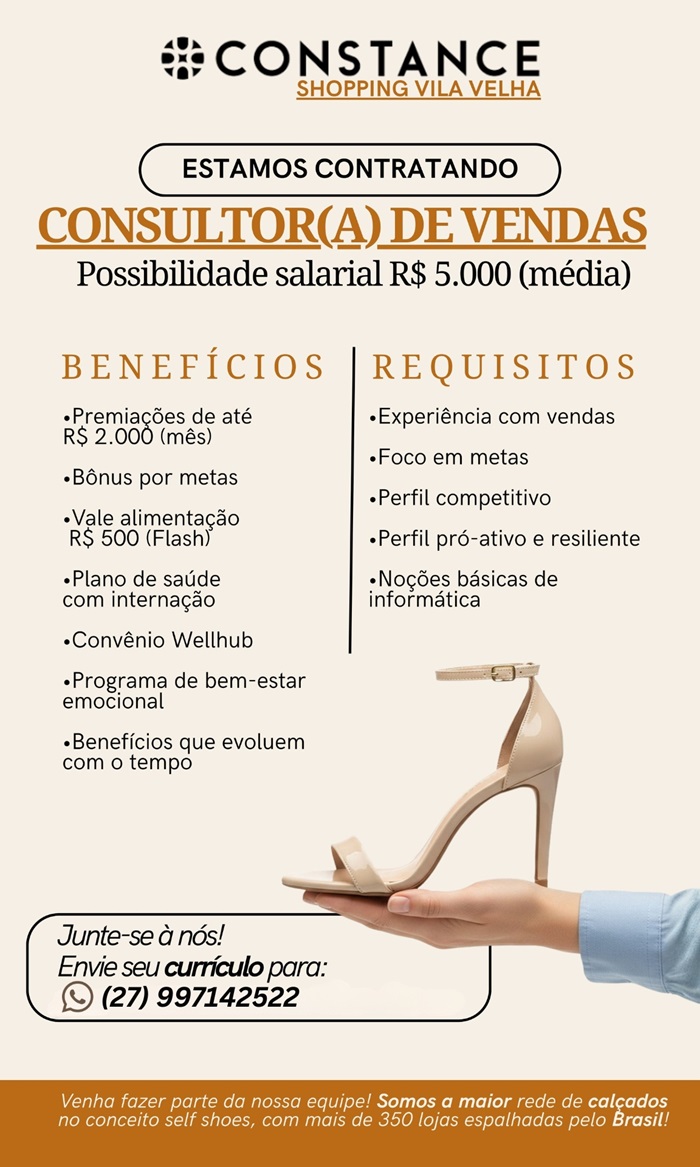 Constance contrata Consultor(a) de Vendas (Shopping Vila Velha)