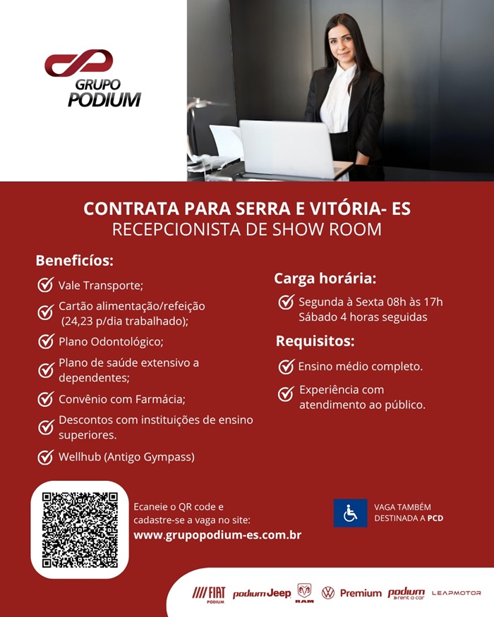 GRUPO PODIUM CONTRATA RECEPCIONISTA DE SHOWROOM