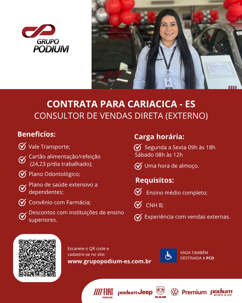 GRUPO PODIUM CONTRATA CONSULTOR DE VENDAS DIRETA (CARIACICA)